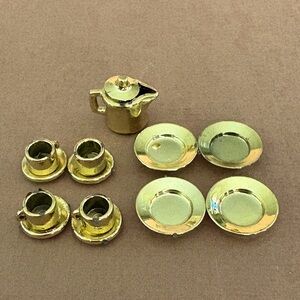 Vintage Miniature Tiny Tea Set Tea Cups, Tea Pot Plates Made in Hong Kong